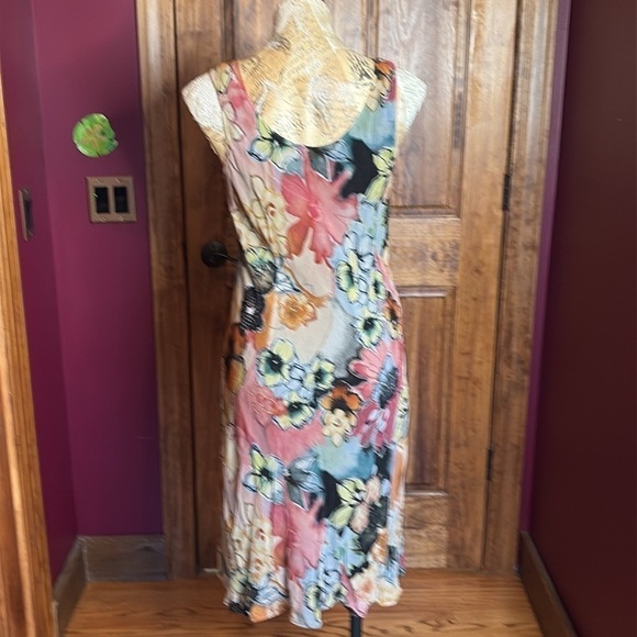 Chico's watercolor Silk Wearable Art Fit & Flare Silk Y2K Slip Midi Dress M/L - Picture 12 of 13